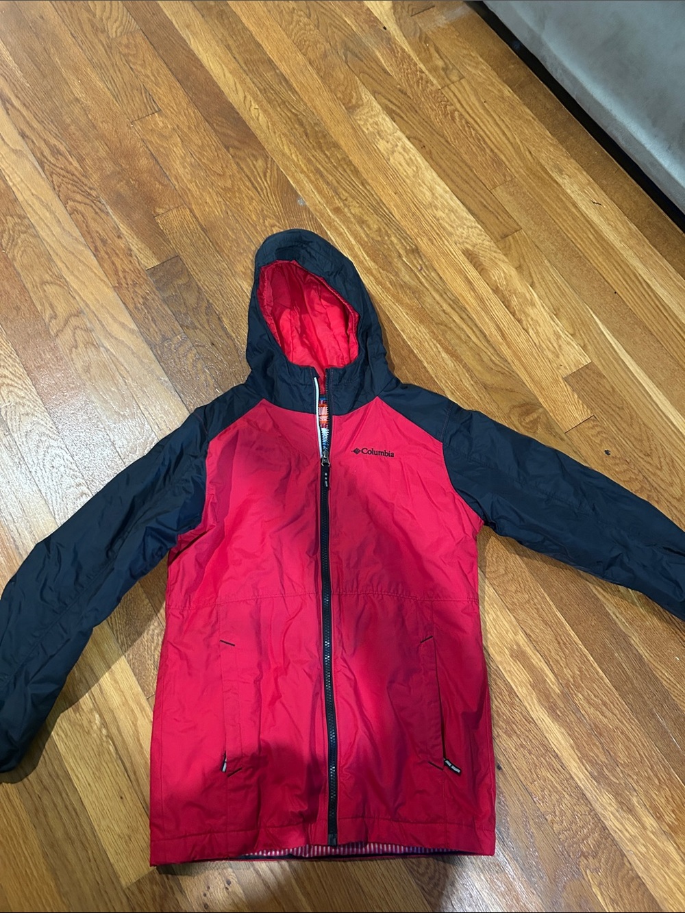 Columbia Kids Red and Black Hooded Raincoat